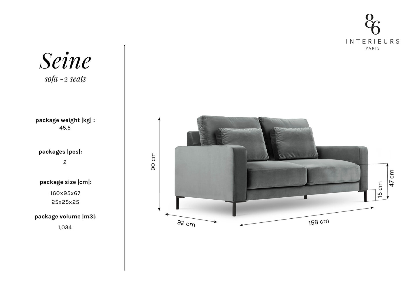 Dvivietė aksominė sofa Interieurs86 Seine, smėlio spalvos цена и информация | Sofos | pigu.lt