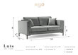 Dvivietė aksominė sofa Milo Casa Luis, pilka kaina ir informacija | Sofos | pigu.lt