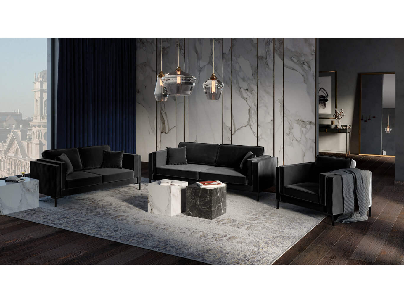 Dvivietė aksominė sofa Milo Casa Luis, juoda kaina ir informacija | Sofos | pigu.lt