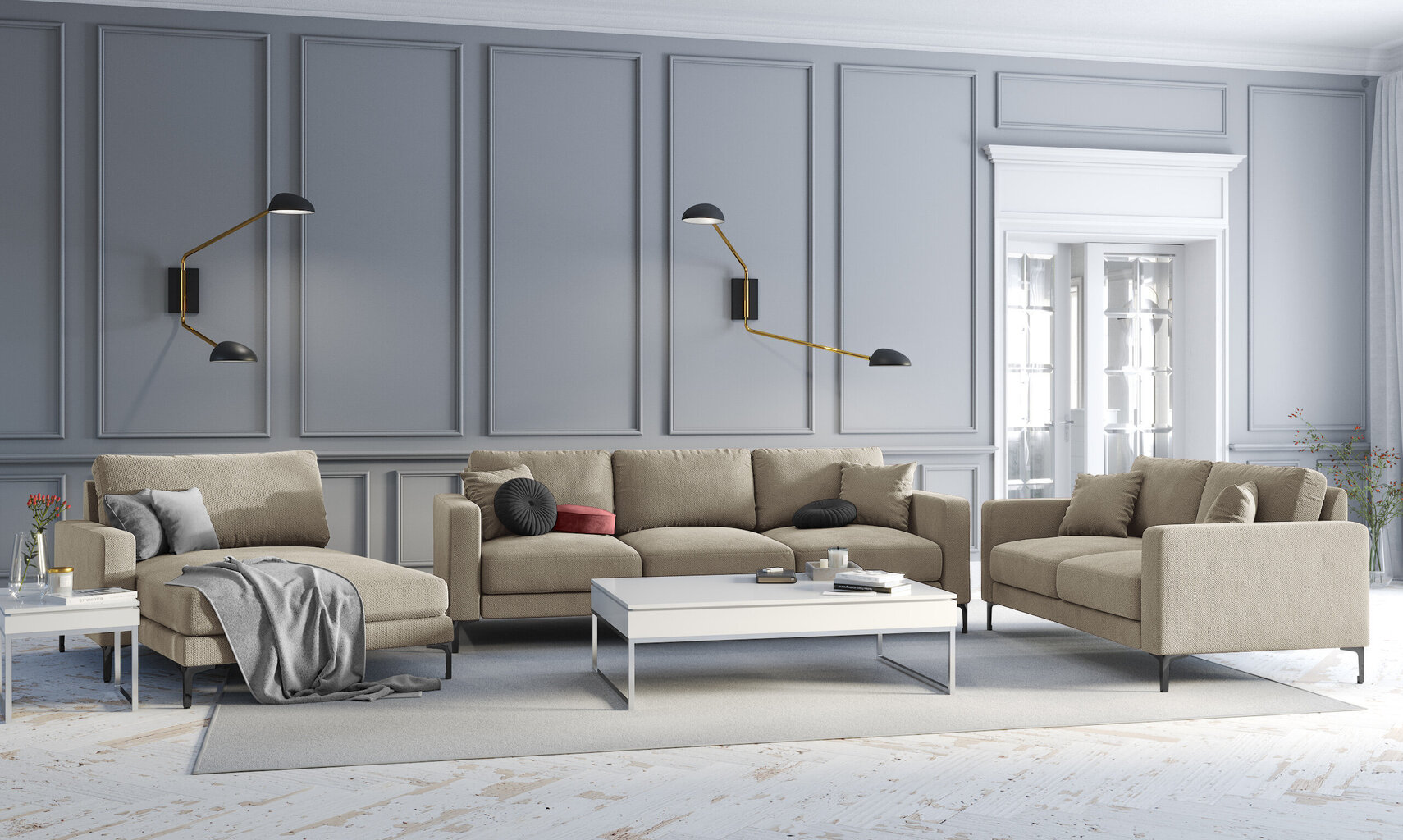 Dvivietė sofa Kooko Home Poeme, smėlio spalvos/juoda kaina ir informacija | Sofos | pigu.lt