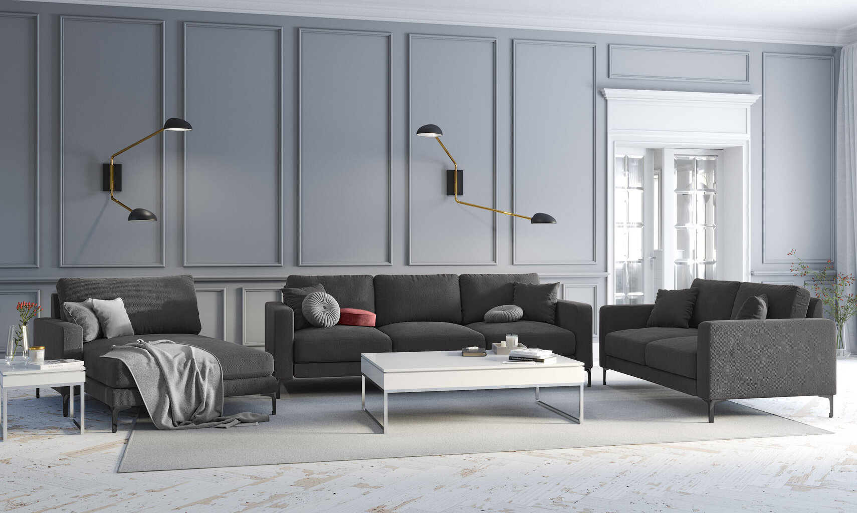 Dvivietė sofa Kooko Home Poeme, tamsiai pilka/juoda kaina ir informacija | Sofos | pigu.lt