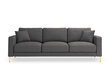 Trivietė sofa Kooko Home Poeme, tamsiai pilka/auksinės spalvos kaina ir informacija | Sofos | pigu.lt