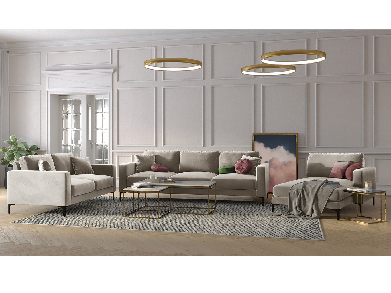 Trivietė aksominė sofa Kooko Home Harmony, smėlio spalvos цена и информация | Sofos | pigu.lt