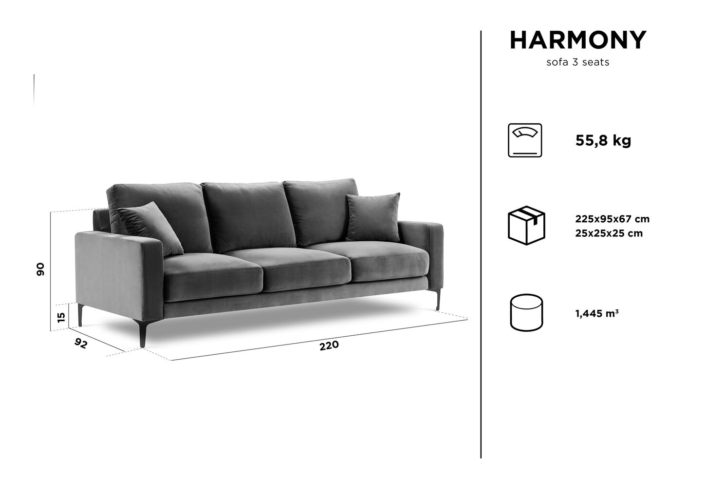 Trivietė aksominė sofa Kooko Home Harmony, tamsiai žalia kaina ir informacija | Sofos | pigu.lt