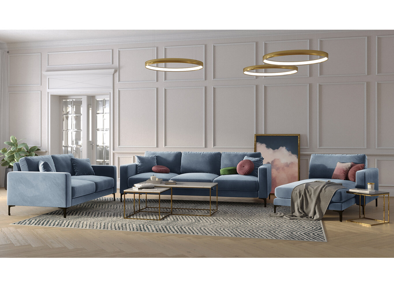 Dvivietė aksominė sofa Kooko Home Harmony, šviesiai mėlyna цена и информация | Sofos | pigu.lt