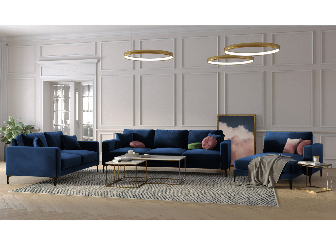 Dvivietė aksominė sofa Kooko Home Harmony, mėlyna kaina ir informacija | Sofos | pigu.lt