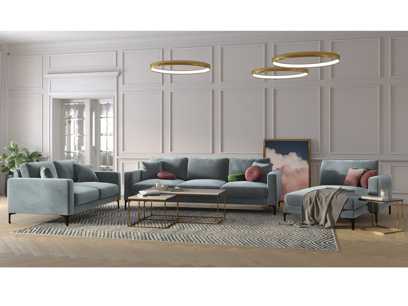 Dvivietė aksominė sofa Kooko Home Harmony, šviesiai pilka kaina ir informacija | Sofos | pigu.lt