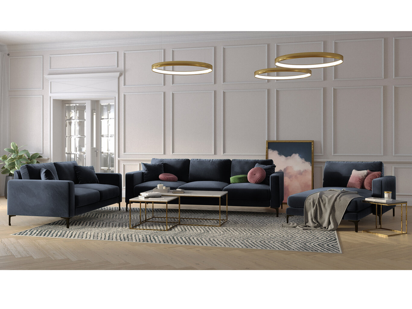 Dvivietė aksominė sofa Kooko Home Harmony, tamsiai mėlyna kaina ir informacija | Sofos | pigu.lt