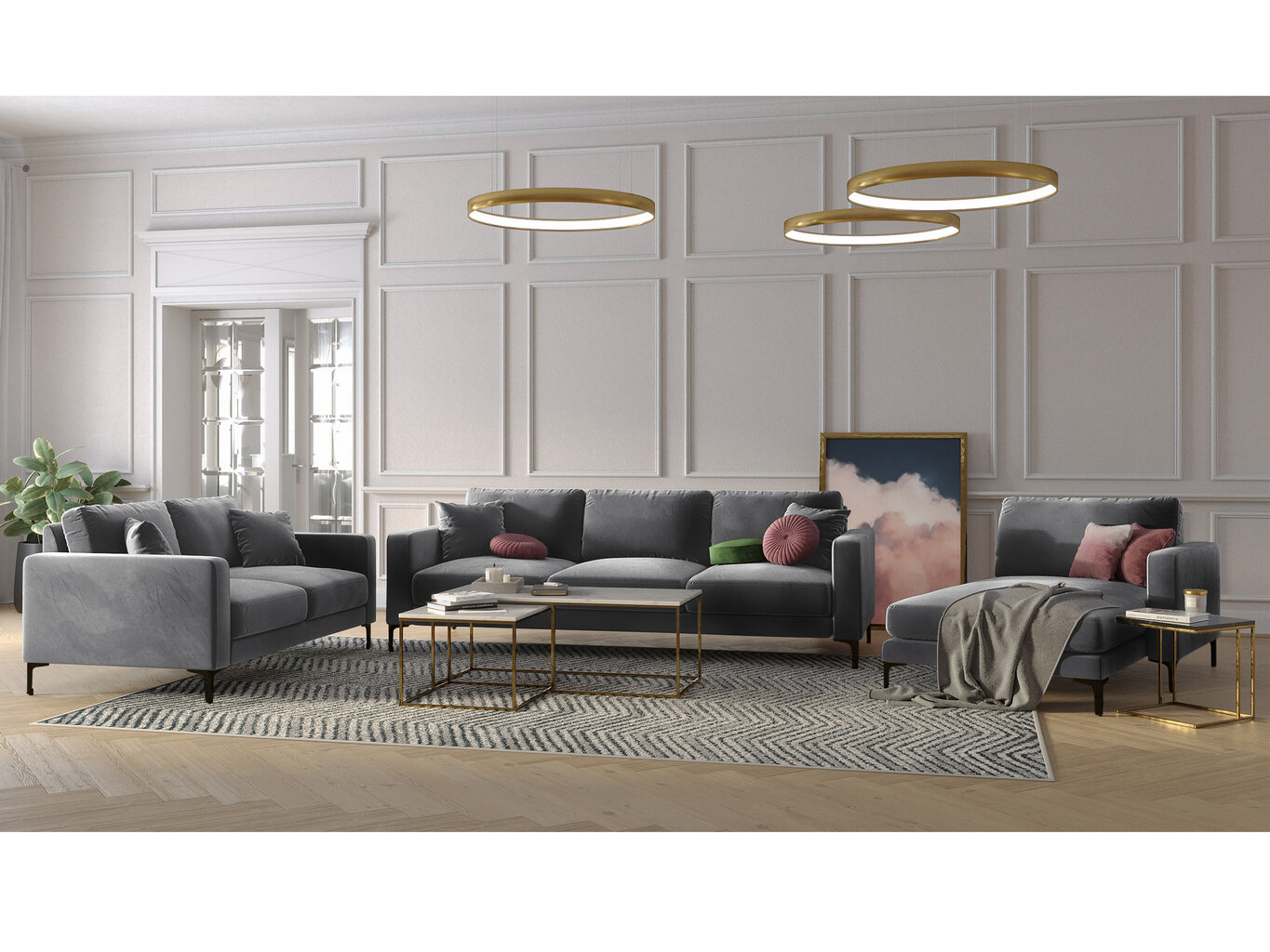 Dvivietė aksominė sofa Kooko Home Harmony, pilka kaina ir informacija | Sofos | pigu.lt