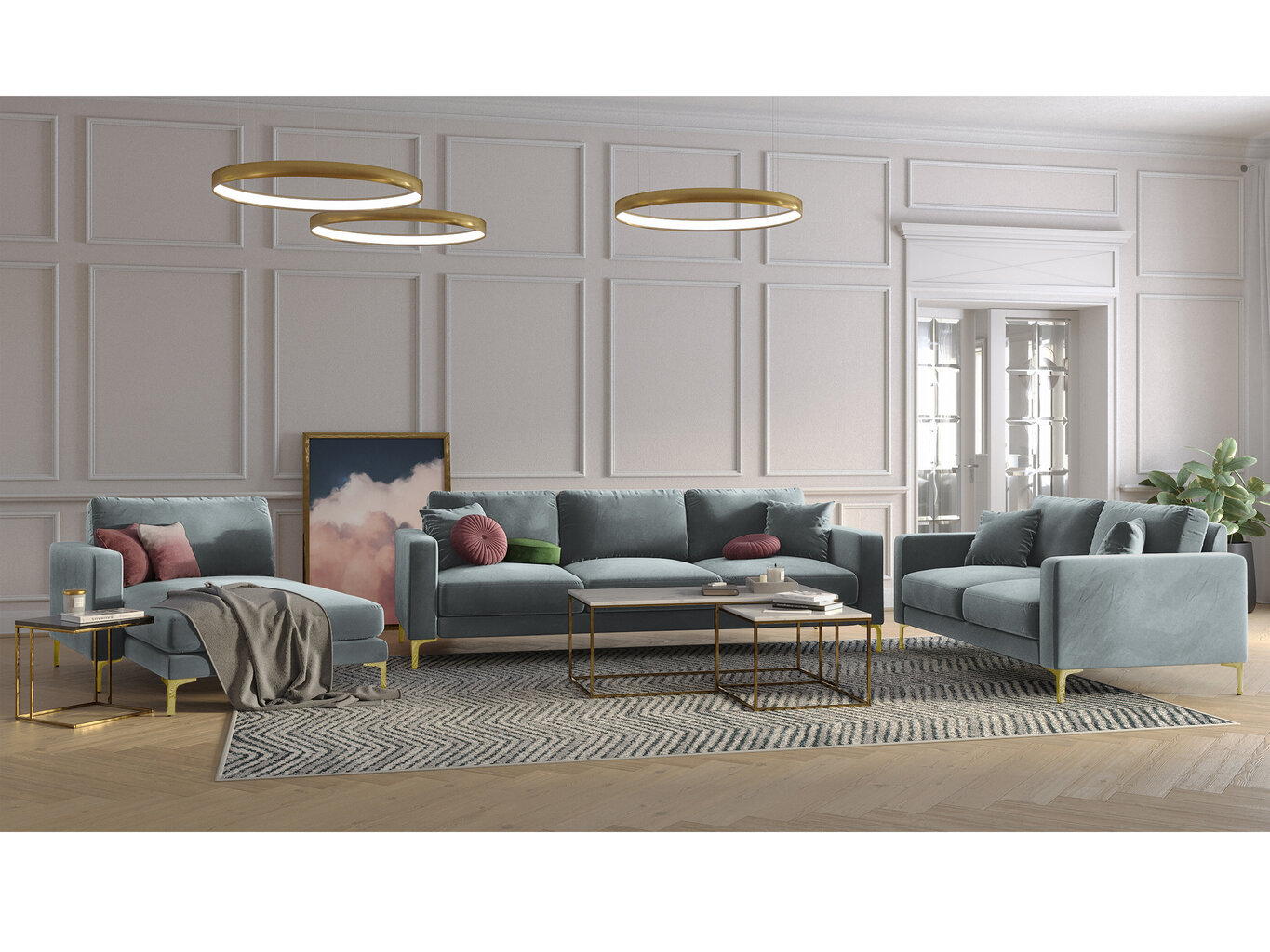 Dvivietė aksominė sofa Kooko Home Poeme, šviesiai pilka kaina ir informacija | Sofos | pigu.lt