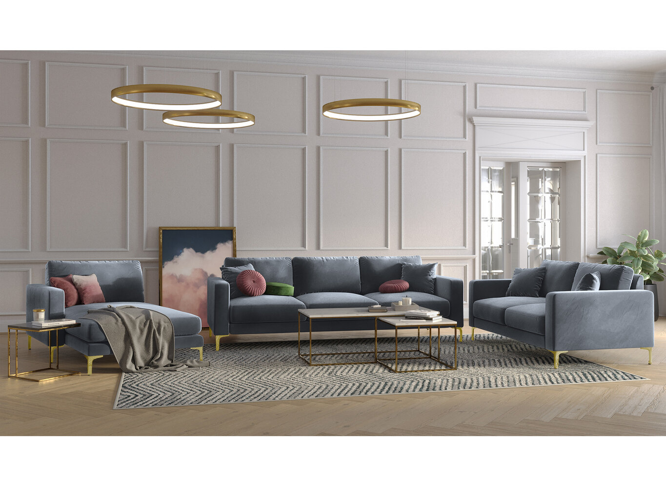 Dvivietė aksominė sofa Kooko Home Poeme, tamsiai pilka kaina ir informacija | Sofos | pigu.lt