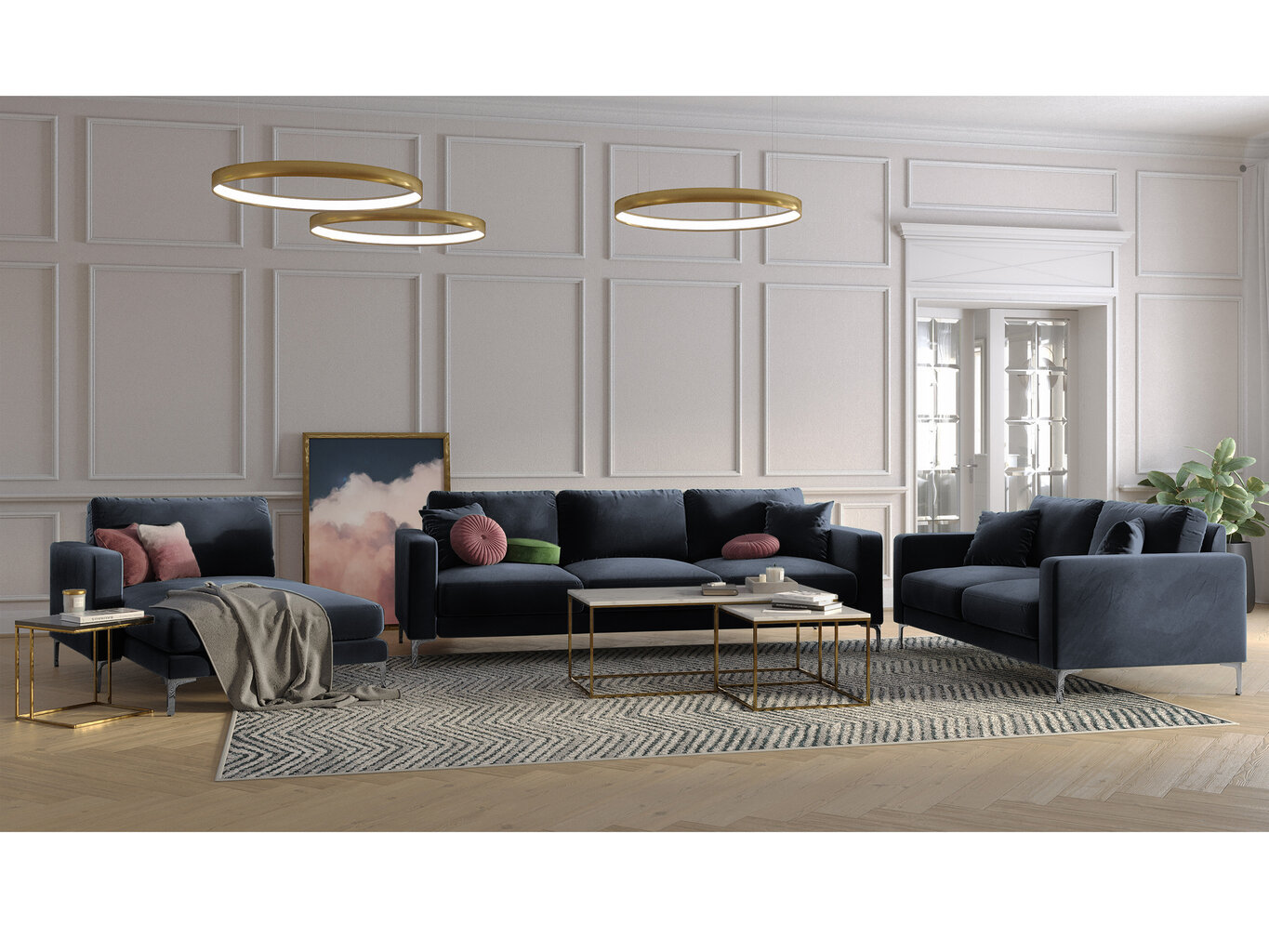 Dvivietė aksominė sofa Kooko Home Lyrique, tamsiai mėlyna kaina ir informacija | Sofos | pigu.lt