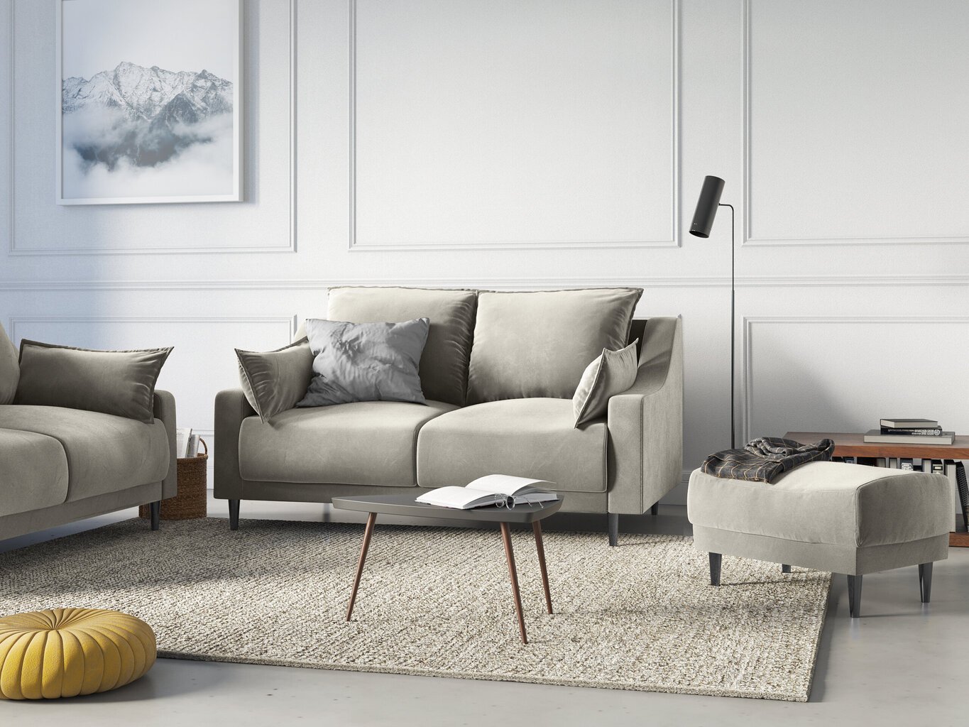 Dvivietė aksominė sofa Mazzini Sofas Lilas, smėlio spalvos цена и информация | Sofos | pigu.lt