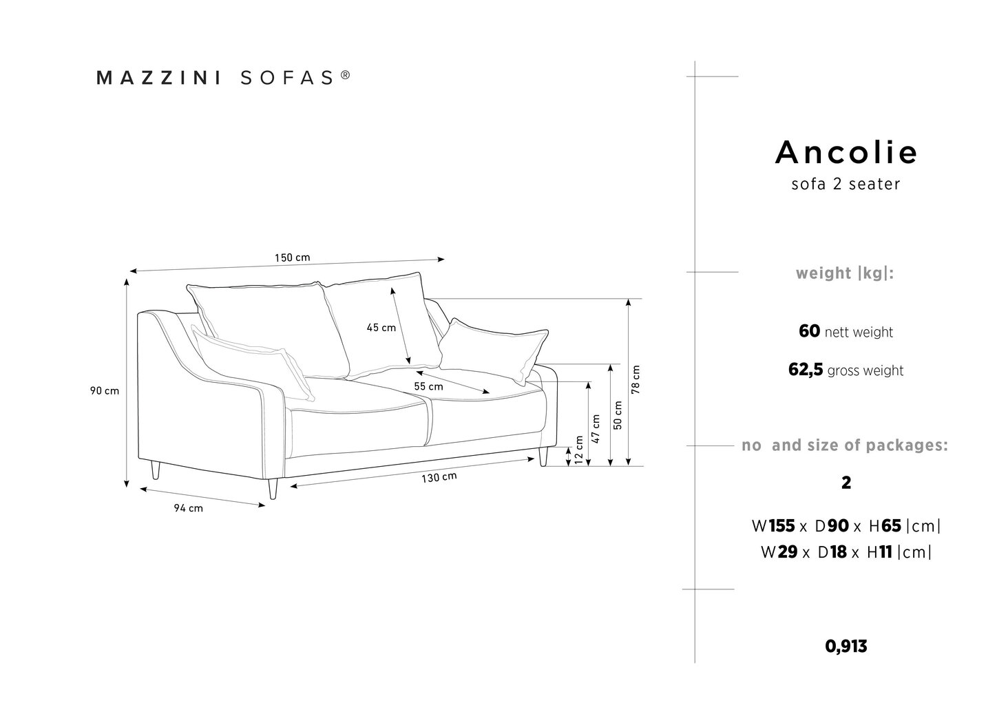 Dvivietė sofa Mazzini Sofas Ancolie, smėlio spalvos kaina ir informacija | Sofos | pigu.lt