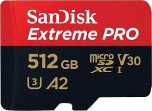 SanDisk Extreme PRO microSDXC 512GB + SD Adapter цена и информация | Карты памяти для телефонов | pigu.lt