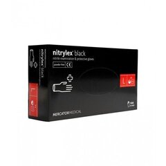 Перчатки одноразовые черные нитриловые Mercator Nitrylex Black, размер L, 100шт. цена и информация | Первая помощь | pigu.lt