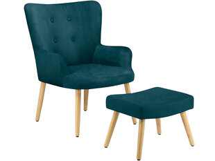 Кресло с подножкой Notio Living Chanel, вельвет, темно-синее цена и информация | Кресла в гостиную | pigu.lt