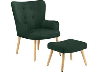 Кресло с подножкой Notio Living Chanel, вельвет, темно-зеленое цена и информация | Кресла в гостиную | pigu.lt