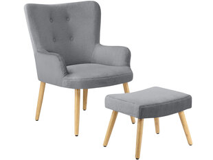 Кресло с подножкой Notio Living Chanel, плюш, светло-серое цена и информация | Кресла в гостиную | pigu.lt