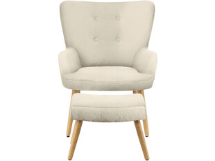 Кресло с подножкой Notio Living Chanel, плюш, белое цена и информация | Кресла в гостиную | pigu.lt