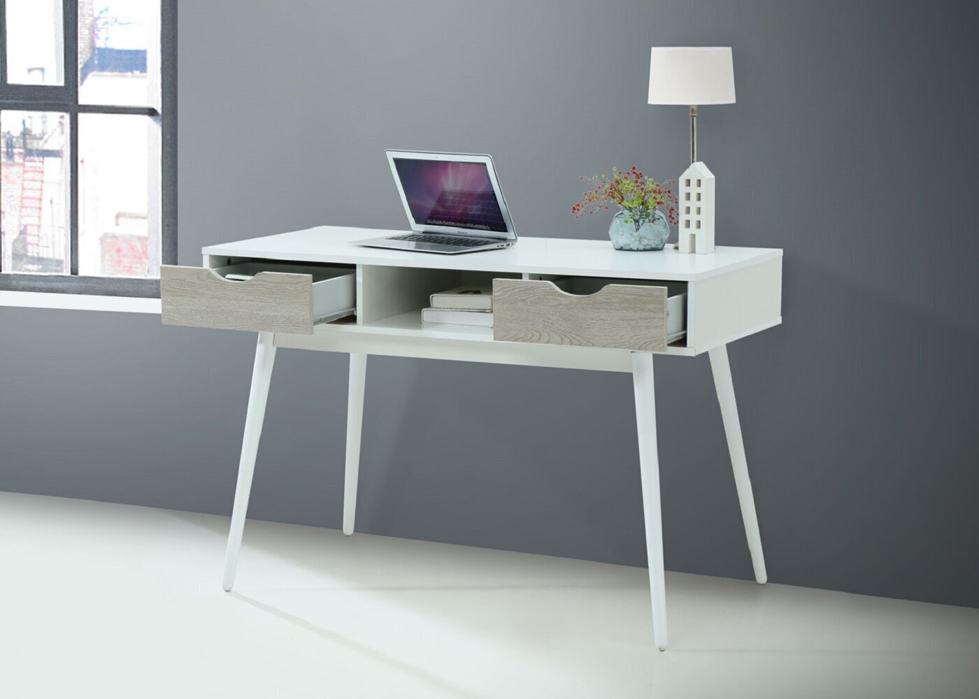 Rašomasis stalas Notio Living Sebi su stalčiais, pilkas kaina ir informacija | Kompiuteriniai, rašomieji stalai | pigu.lt