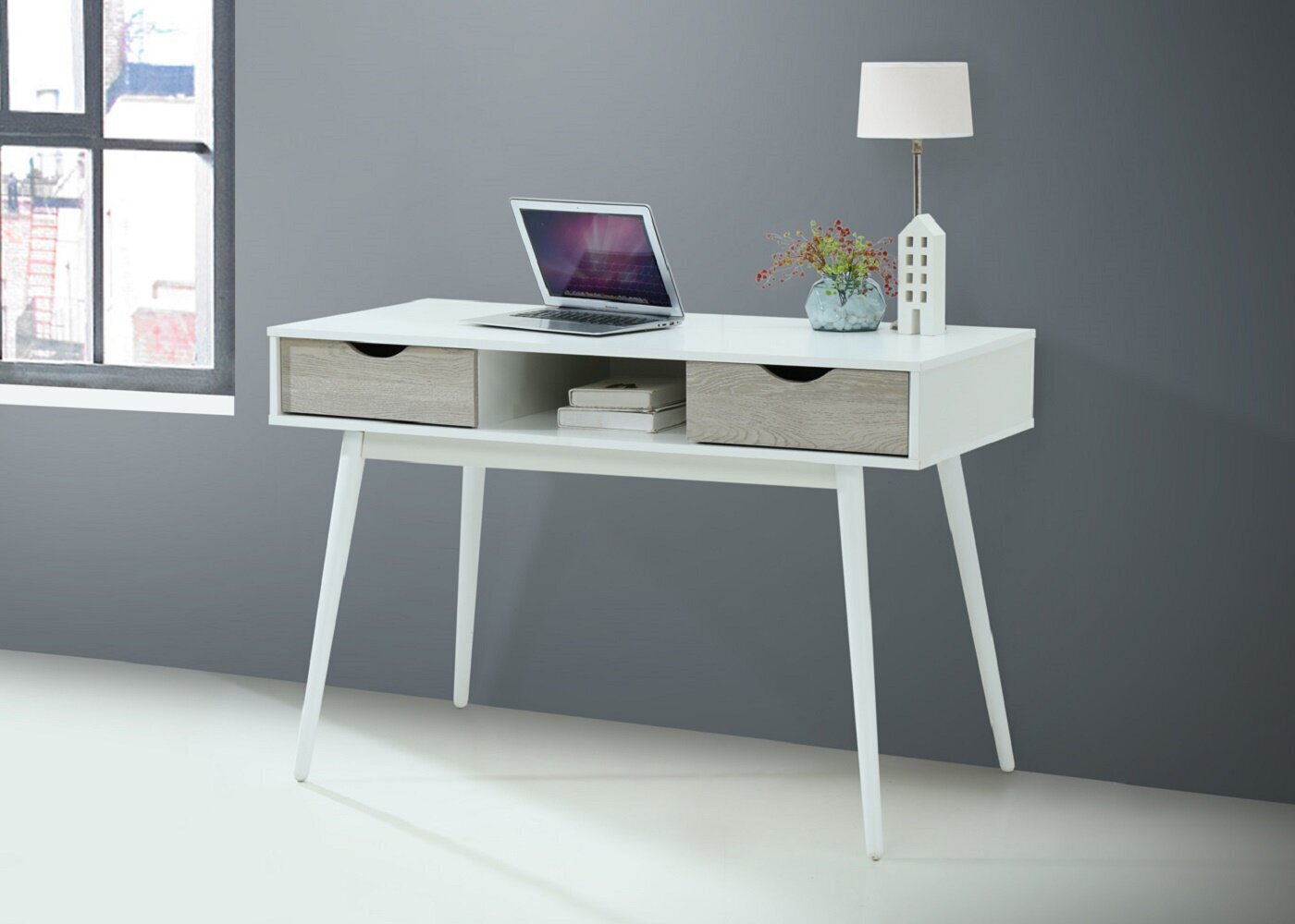 Rašomasis stalas Notio Living Sebi su stalčiais, pilkas kaina ir informacija | Kompiuteriniai, rašomieji stalai | pigu.lt