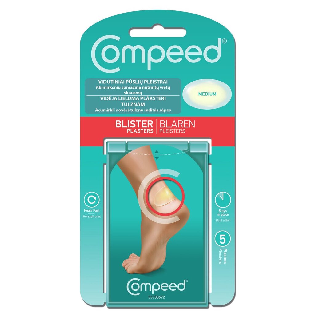 COMPEED, pleistrai pūslėms, vidutinio dydžio, 5 vnt. kaina ir informacija | Pirmoji pagalba | pigu.lt