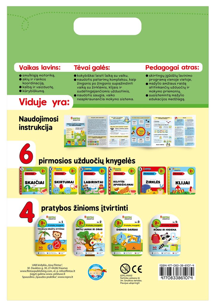 Mano pirmoji akademija. Kutis akademija B lygis. Pirmųjų vaiko užduotėlių rinkinys. Rinkinį sudaro 6 pirmosios, užduočių knygelės, 4 pratybos, žinioms įtvirtinti kaina ir informacija | Lavinamosios knygos | pigu.lt