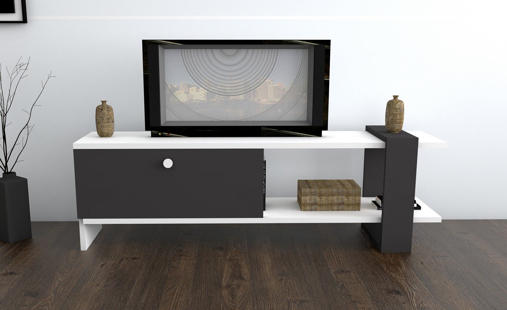 TV staliukas Kalune Design Funda, pilkas/baltas kaina ir informacija | TV staliukai | pigu.lt