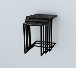 3-jų kavos staliukų komplektas Kalune Design Black Mermer, juodas kaina ir informacija | Kavos staliukai | pigu.lt