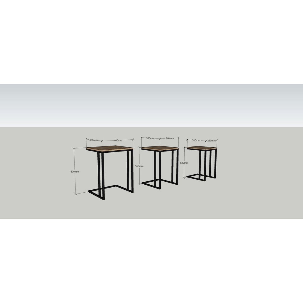 3-jų kavos staliukų komplektas Pino, rudas/juodas kaina ir informacija | Kavos staliukai | pigu.lt