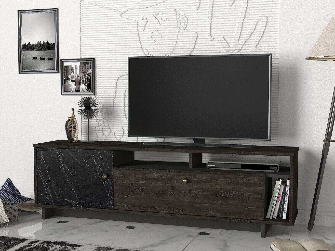 TV staliukas Kalune Design Artem, juodas/rudas kaina ir informacija | TV staliukai | pigu.lt
