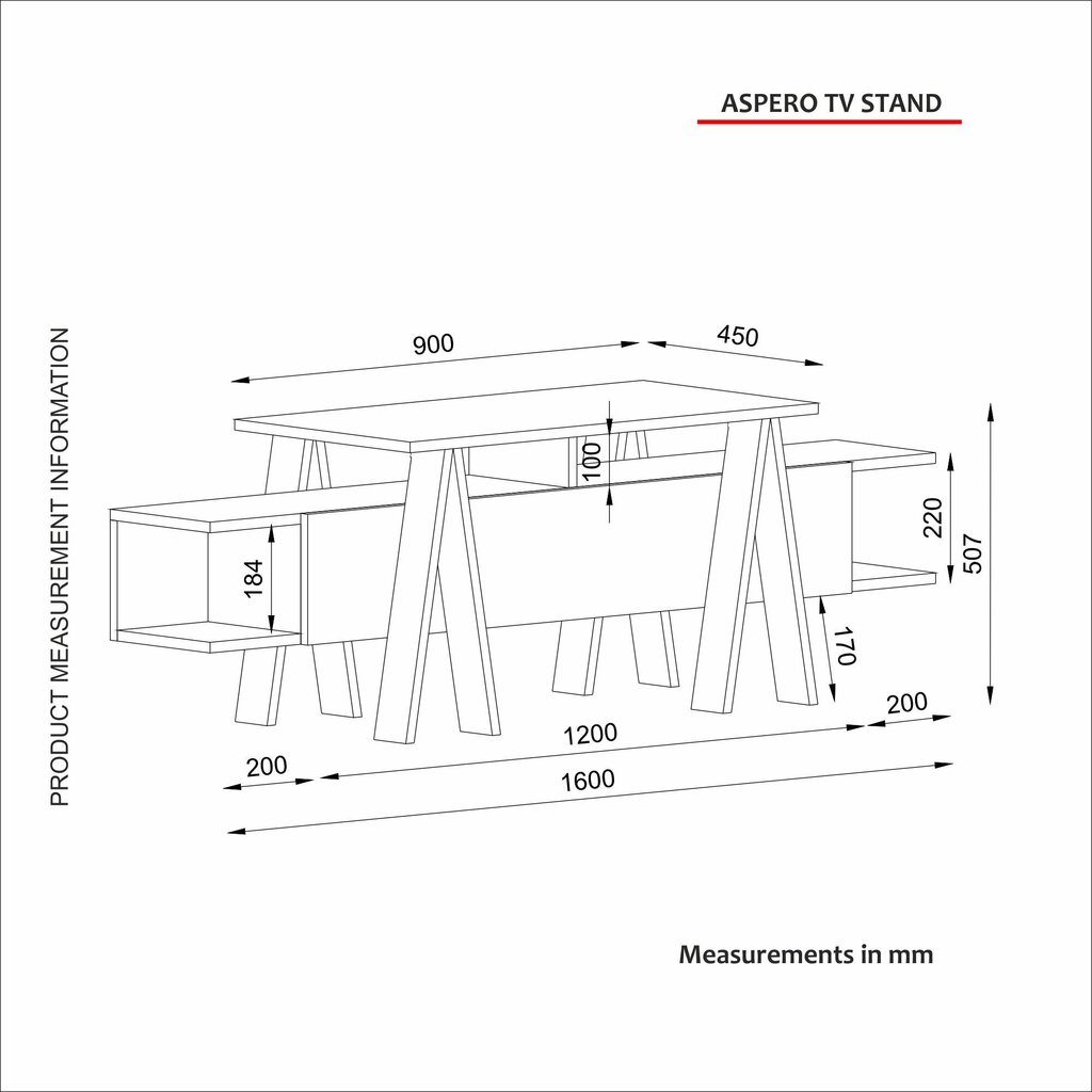 TV staliukas Kalune Design Aspero, juodas/pilkas kaina ir informacija | TV staliukai | pigu.lt