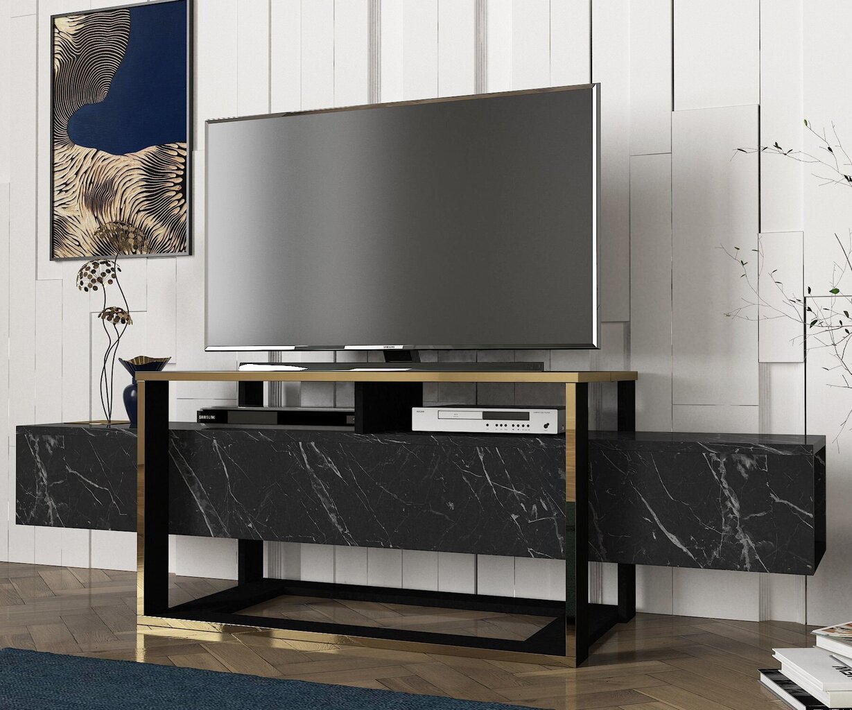 TV staliukas Kalune Design Bianco, juodas/auksinis kaina ir informacija | TV staliukai | pigu.lt
