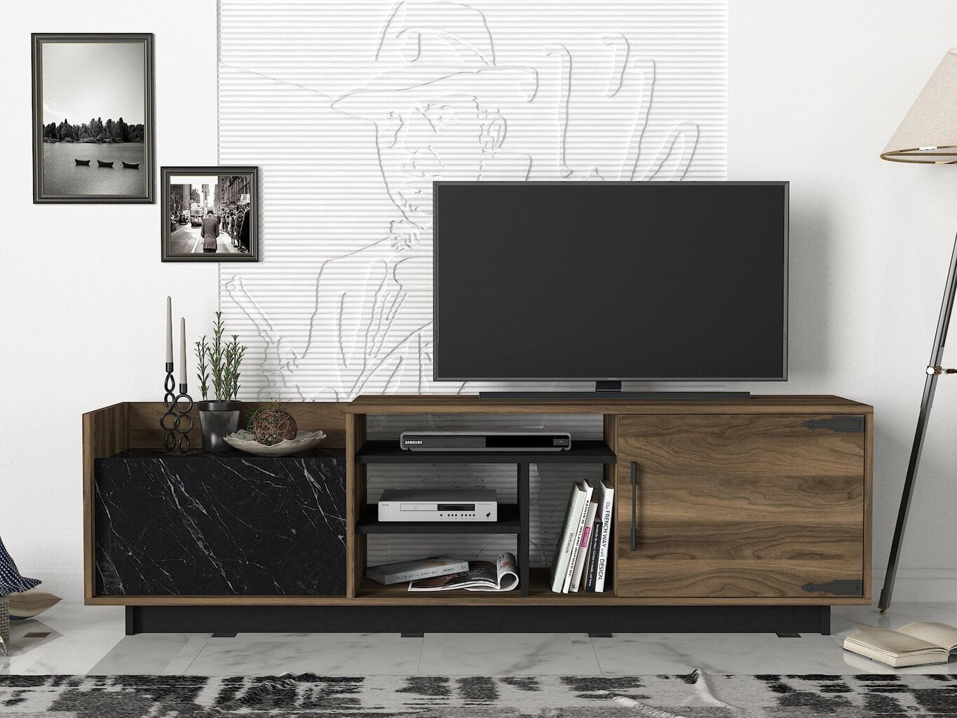 TV staliukas Kalune Design Siento, rudas/juodas kaina ir informacija | TV staliukai | pigu.lt