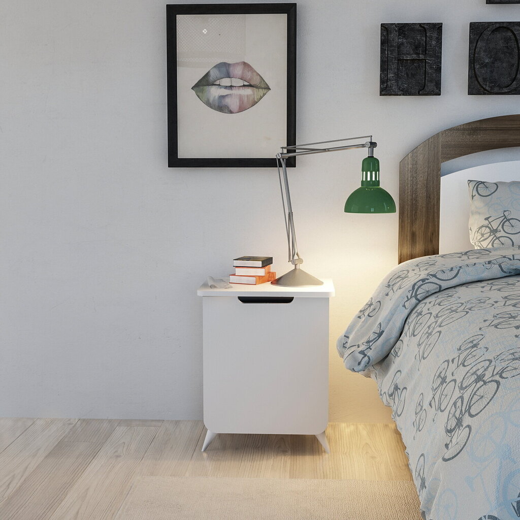 Naktinis staliukas Kalune Design Esla, baltas kaina ir informacija | Spintelės prie lovos | pigu.lt