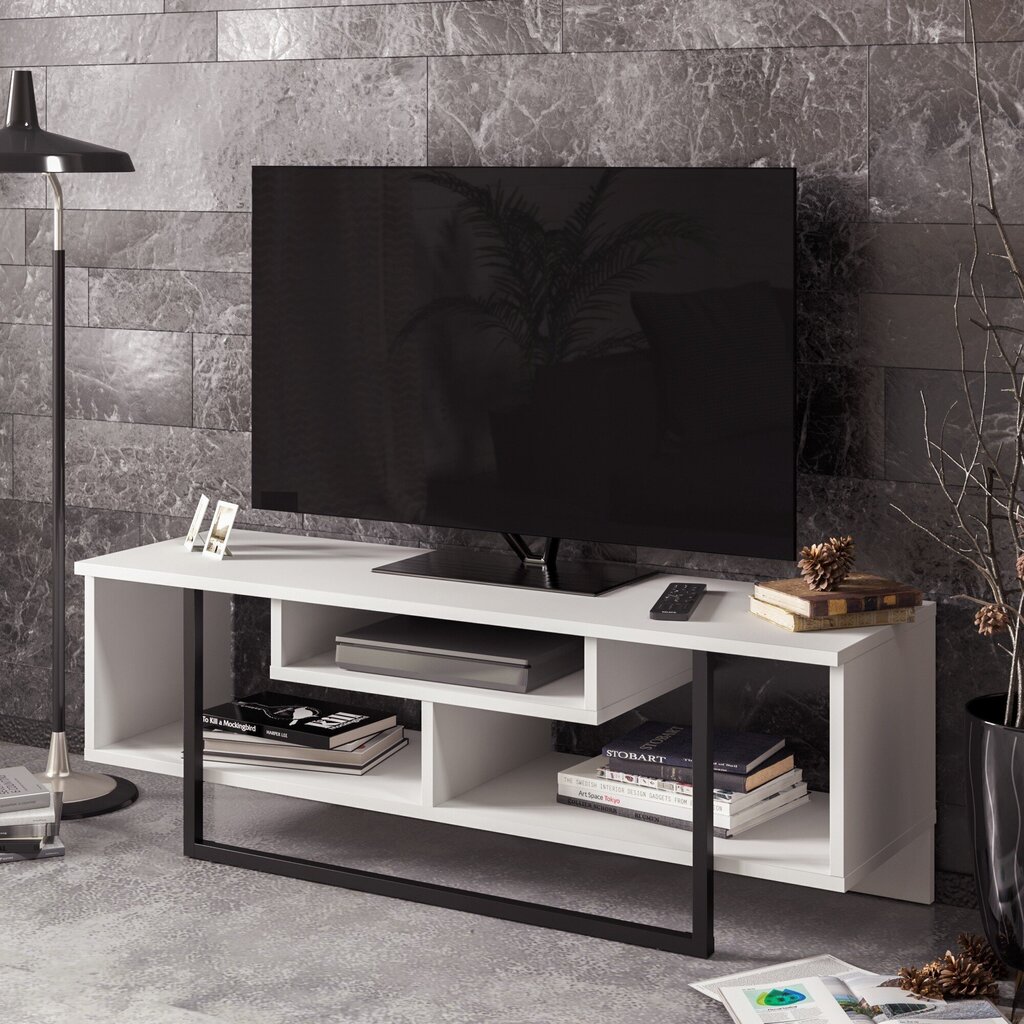 TV staliukas Kalune Design Asal 120 cm, baltas/juodas kaina ir informacija | TV staliukai | pigu.lt