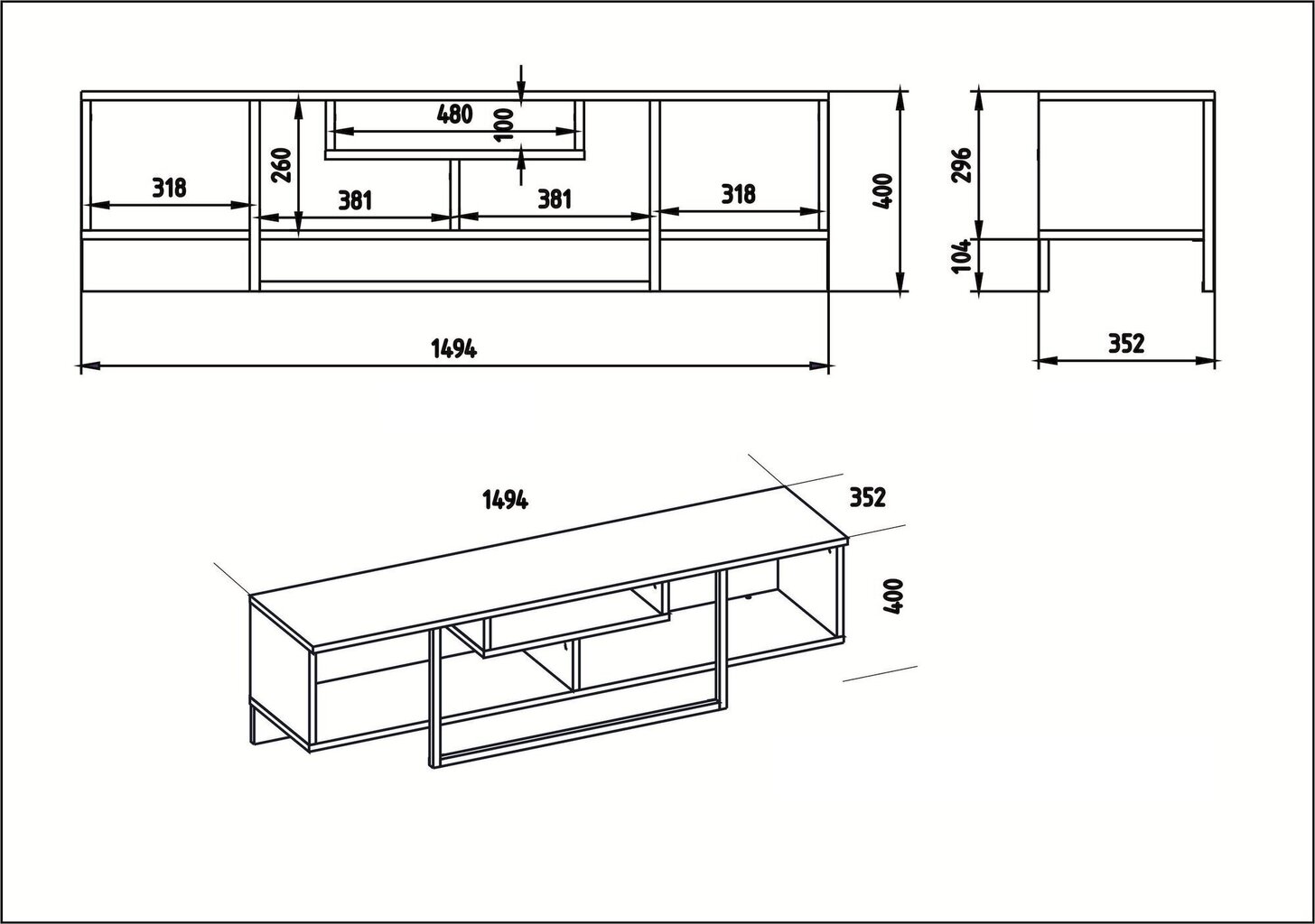 TV staliukas Kalune Design Asal 150 cm, baltas/juodas kaina ir informacija | TV staliukai | pigu.lt