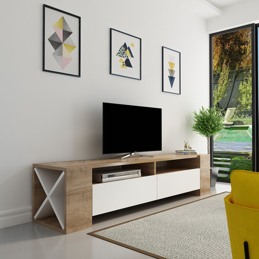 TV staliukas Kalune Design Sosruko, rudas/baltas kaina ir informacija | TV staliukai | pigu.lt