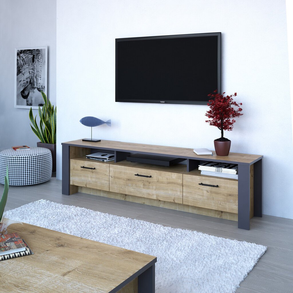 TV staliukas Kalune Design Manhattan 180 cm, ąžuolo spalvos/pilkas цена и информация | TV staliukai | pigu.lt