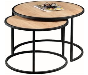 2-jų kavos staliukų komplektas Kalune Design Tambur, šviesiai rudas/juodas kaina ir informacija | 2-jų kavos staliukų komplektas Kalune Design Tambur, šviesiai rudas/juodas | pigu.lt