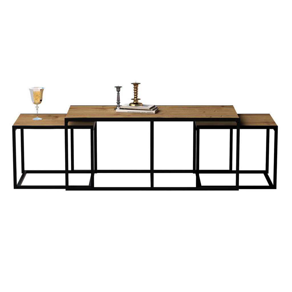3-jų kavos staliukų komplektas Kalune Design Gigante, rudas/juodas kaina ir informacija | Kavos staliukai | pigu.lt