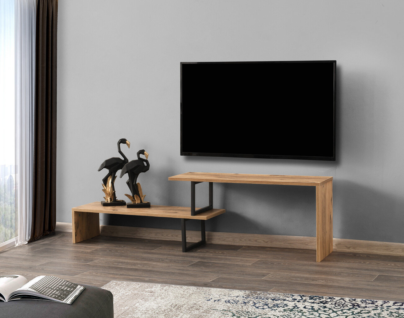 TV staliukas Kalune Design Ovit, juodas/rudas kaina ir informacija | TV staliukai | pigu.lt
