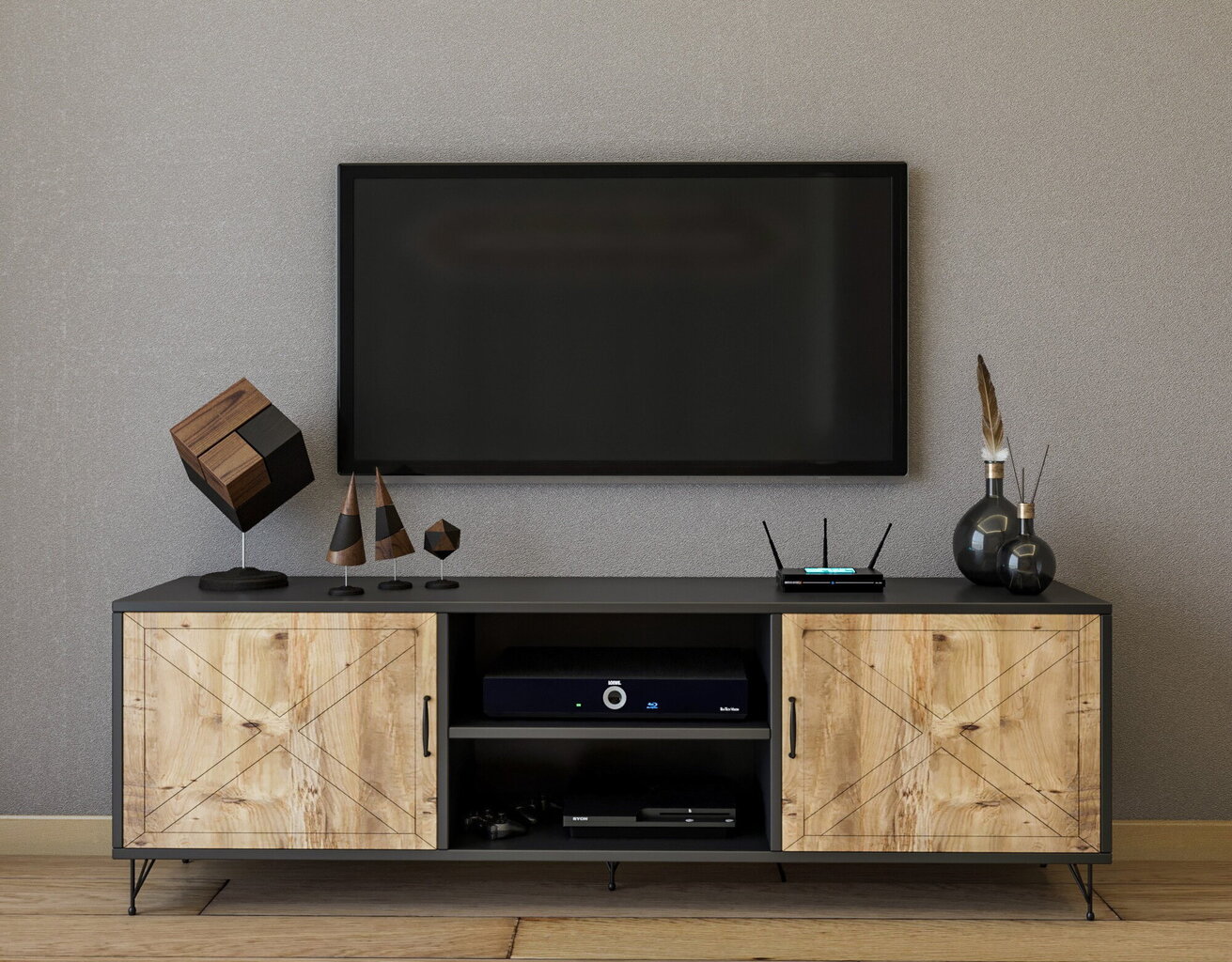 TV staliukas Kalune Design Venüs, pilkas/rudas kaina ir informacija | TV staliukai | pigu.lt