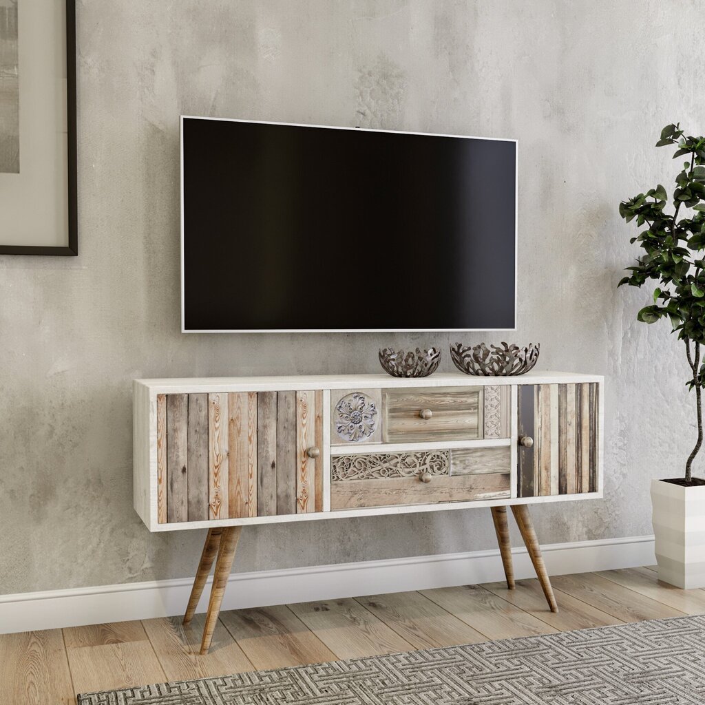 TV staliukas Kalune Design Odense, baltas/rudas kaina ir informacija | TV staliukai | pigu.lt