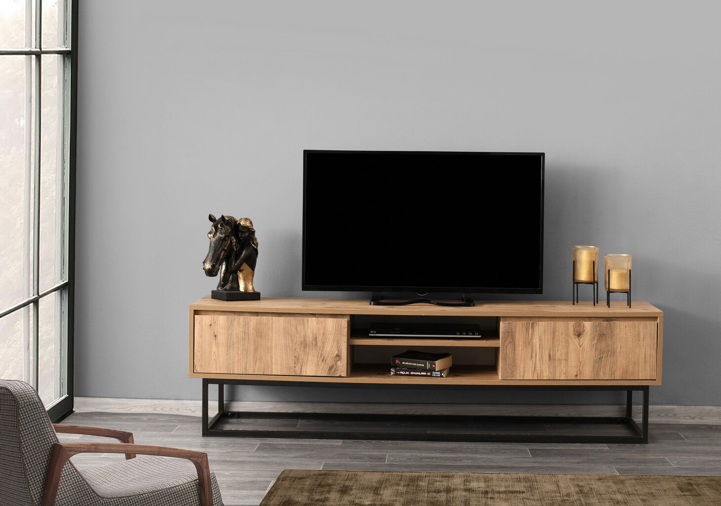 TV staliukas Kalune Design Belinda 180 cm, juodas/rudas kaina ir informacija | TV staliukai | pigu.lt