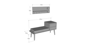 Prieškambario suolo ir lentynos komplektas Kalune Design Hamra, rudas/pilkas kaina ir informacija | Kalune Design Prieškambario baldai | pigu.lt