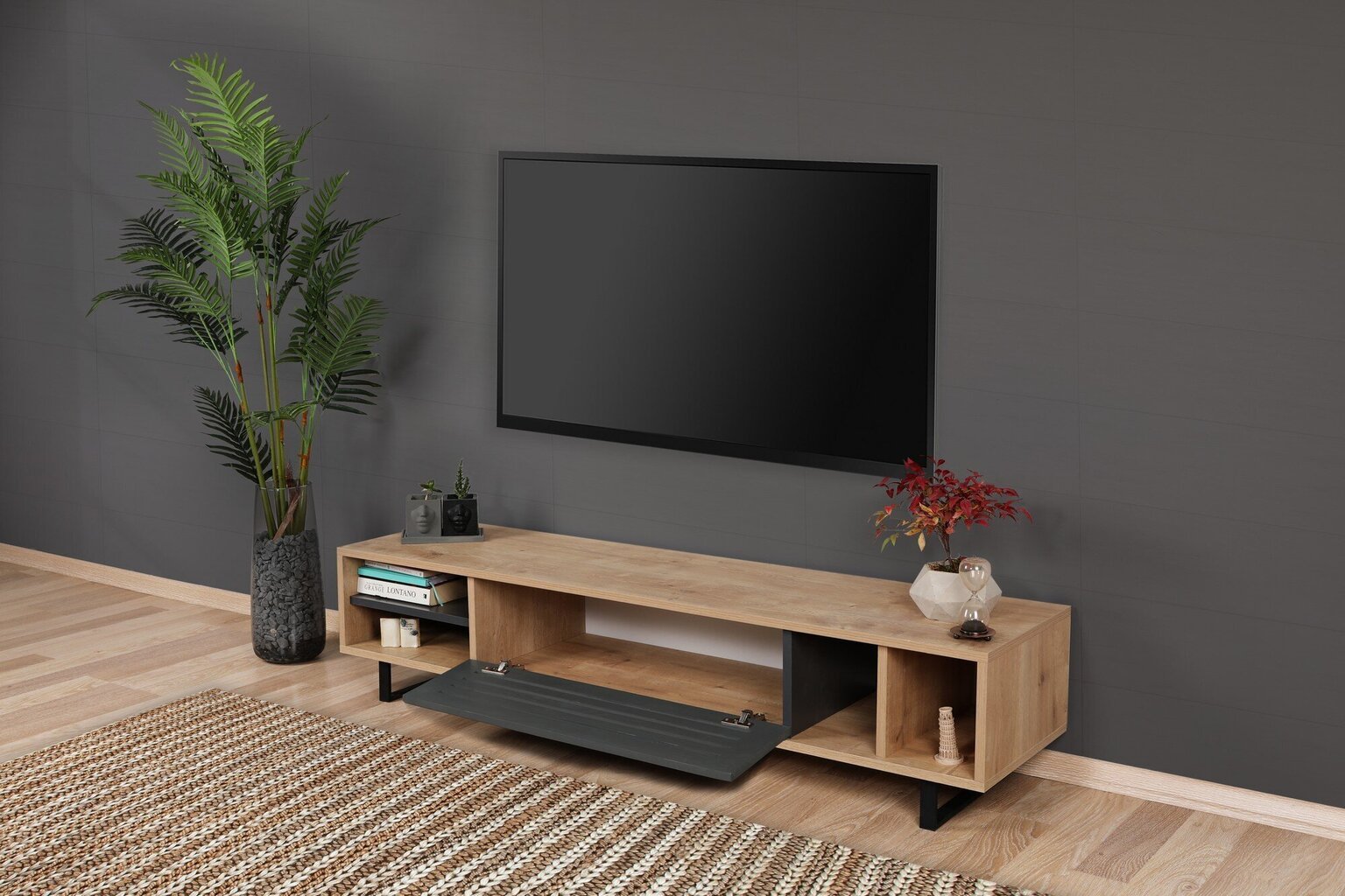 TV staliukas Kalune Design Safir, rudas/pilkas kaina ir informacija | TV staliukai | pigu.lt