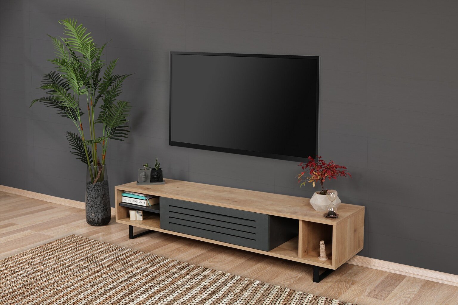 TV staliukas Kalune Design Safir, rudas/pilkas kaina ir informacija | TV staliukai | pigu.lt