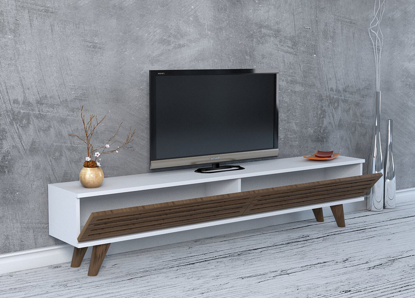 TV staliukas Kalune Design Hill, rudas/baltas kaina ir informacija | TV staliukai | pigu.lt